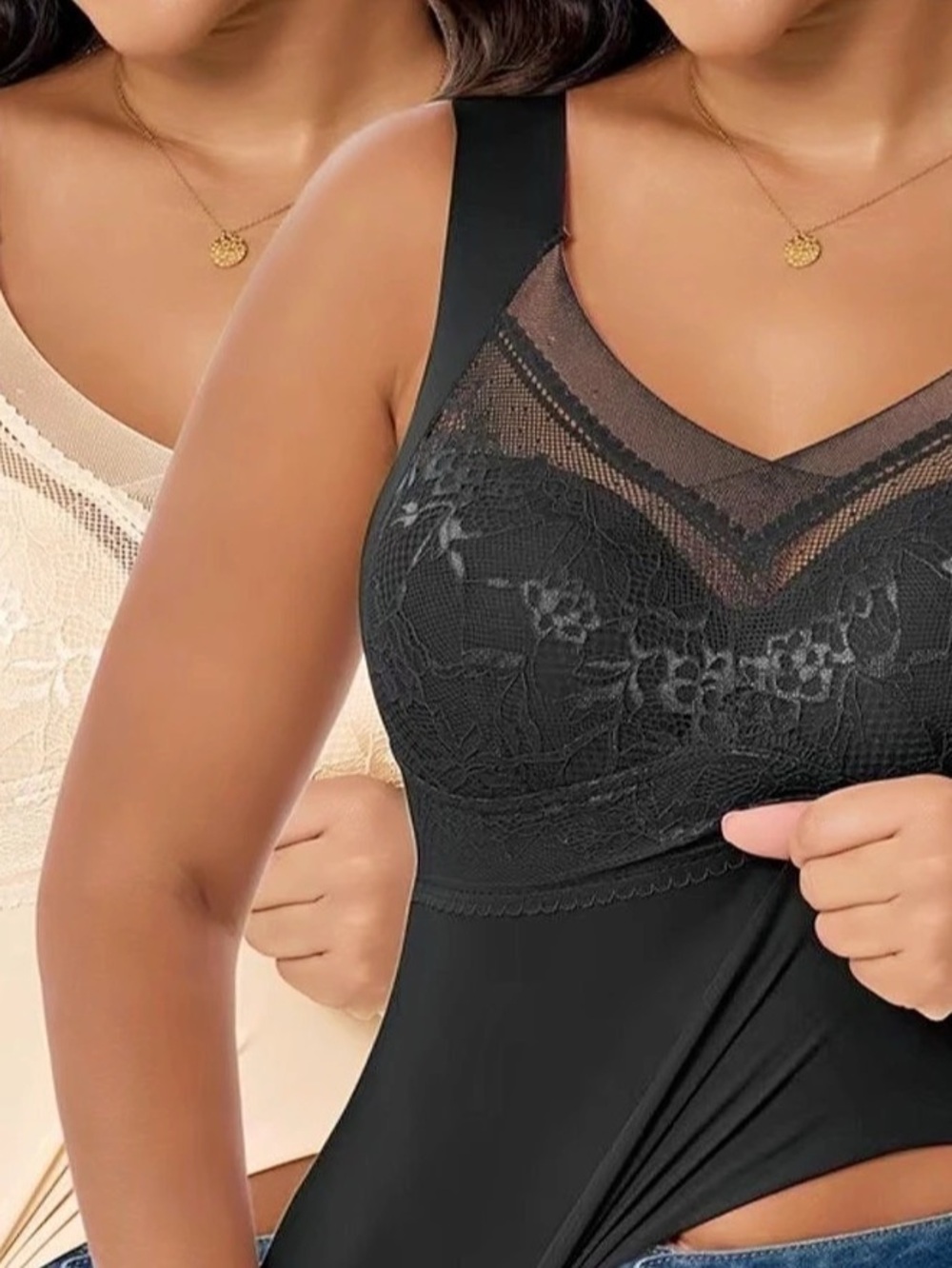 Lace Shapewear Camisole in Black & Cream